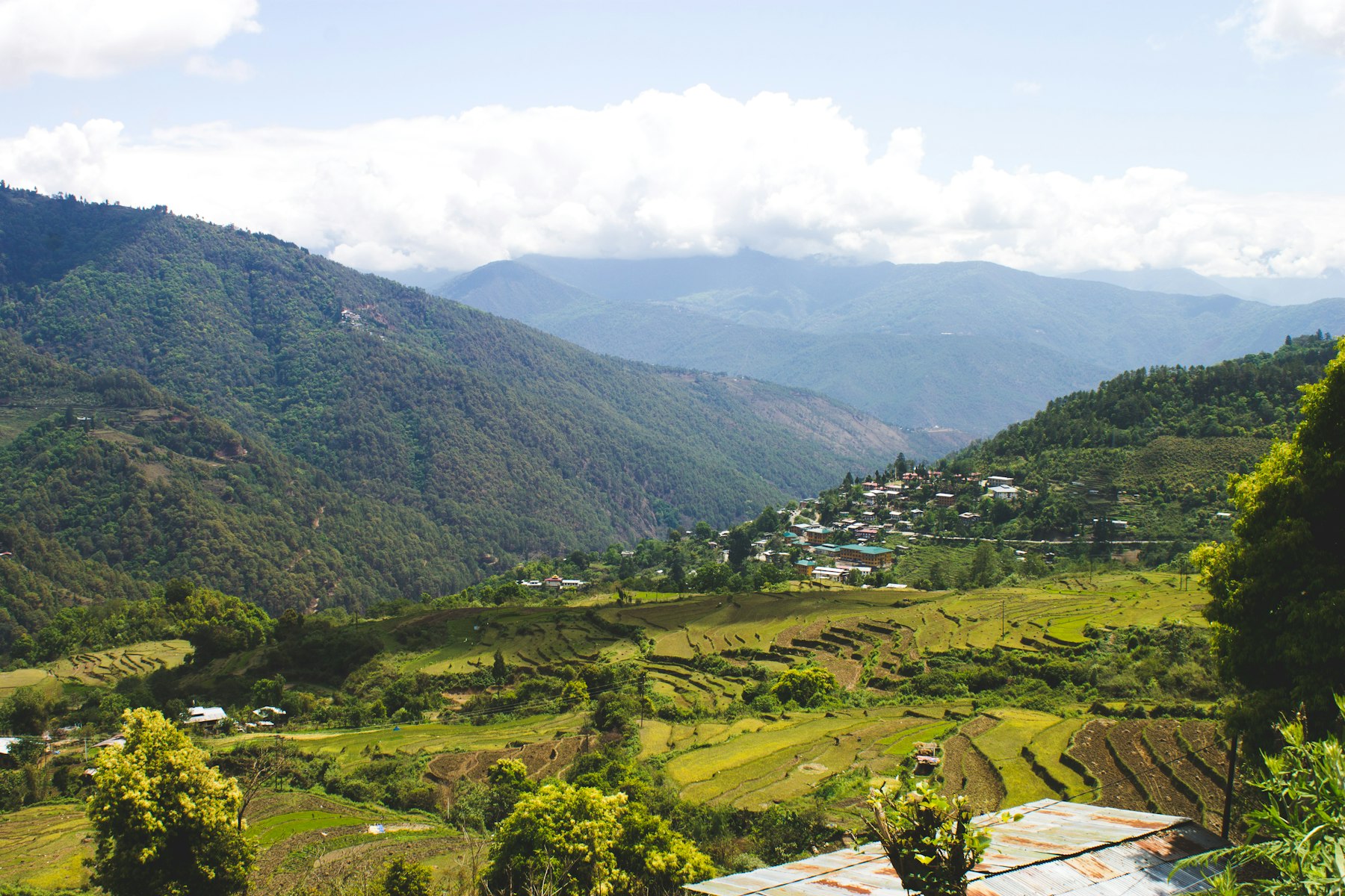 Bhutanese valley and traditional architecture